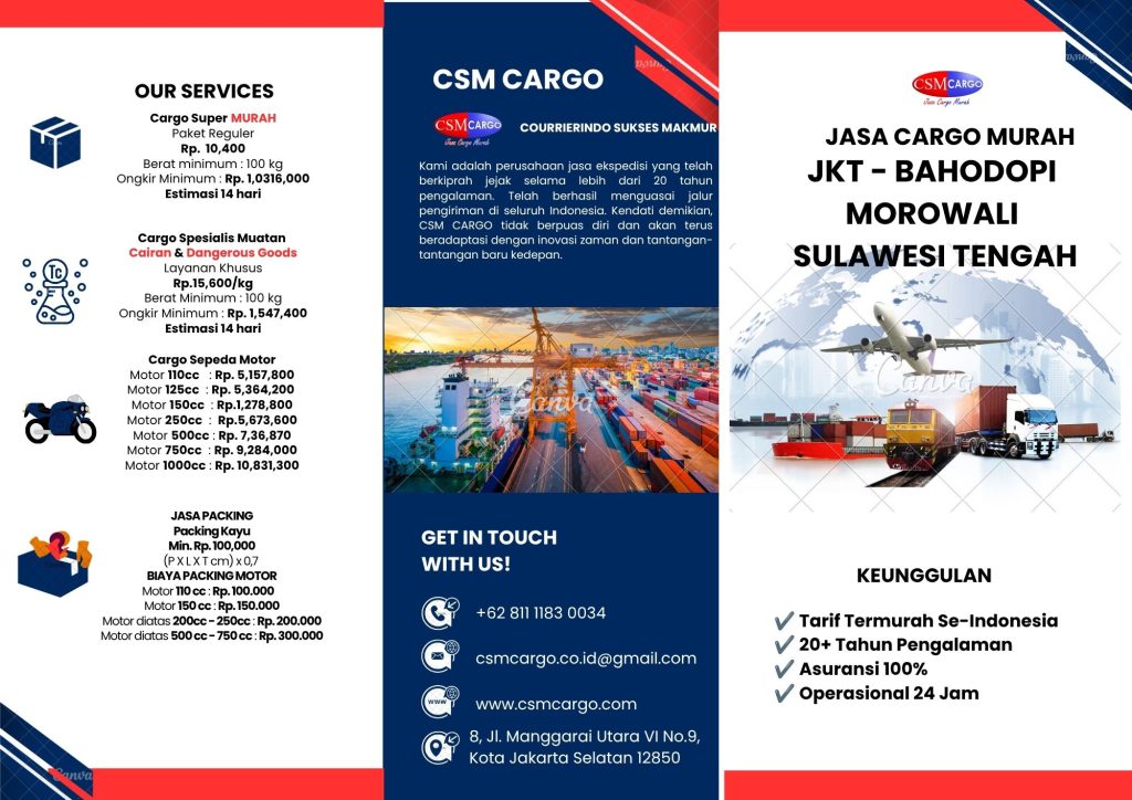 Jasa cargo murah dari Jakarta ke Bahodopi Morowali Sulawesi Tengah - CSM Cargo