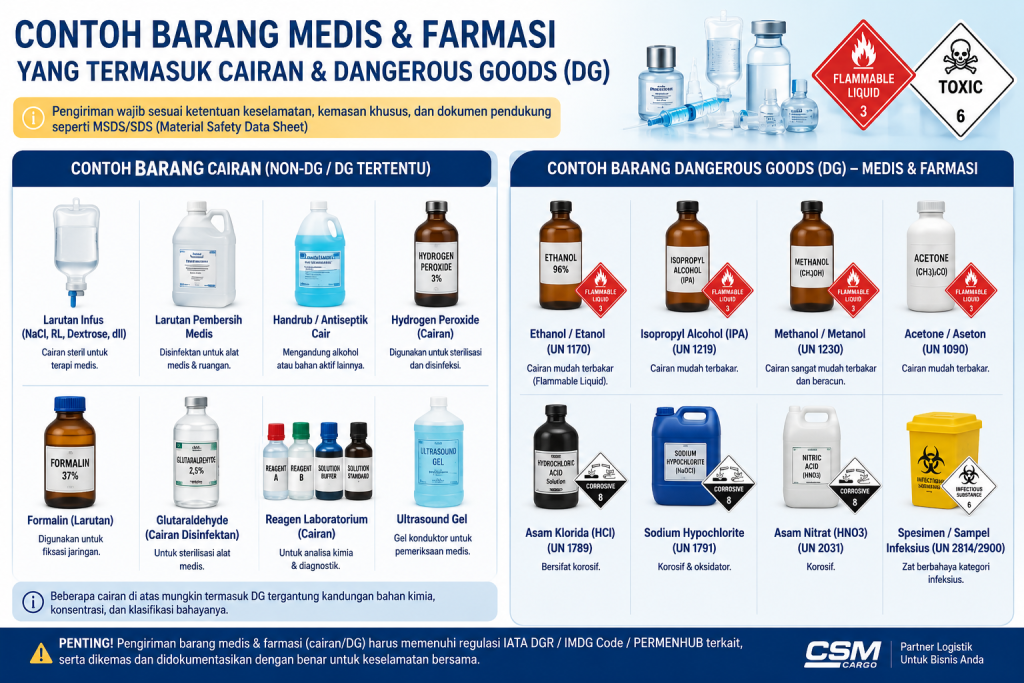contoh barang medis dan farmasi kategori cairan dan dangerous goods dg untuk pengiriman cargo